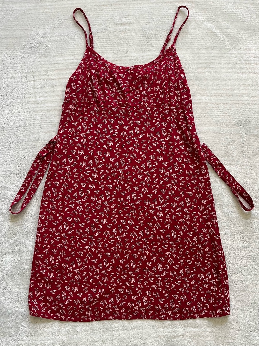 Brandy Melville Red Floral Tie-Waist Mini Dress with Spaghetti Straps